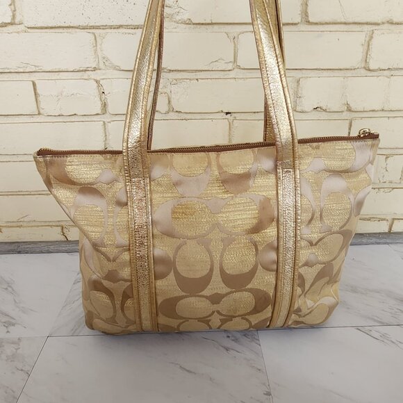 Vintage Coach Poppy Op Art Glam Gold Tote Bag Purse - Picture 3 of 14